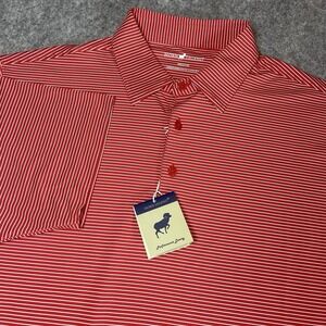 NEW Horn Legend Performance Luxury Polo Shirt Mens Sz M Red Striped UPF 35+